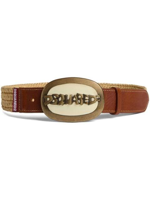 logo-buckle raffia belt by DSQUARED2