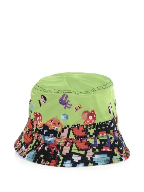 logo-embroidered pixel-print bucket hat by DSQUARED2