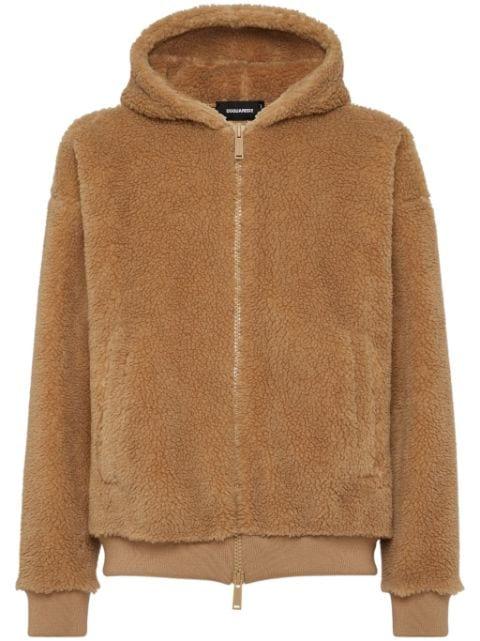 logo-embroidered sherpa hoodied jacket by DSQUARED2