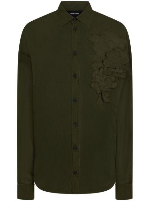 logo-patch floral-appliqué cotton shirt by DSQUARED2