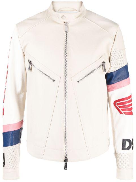 logo-patch leather biker jacket by DSQUARED2