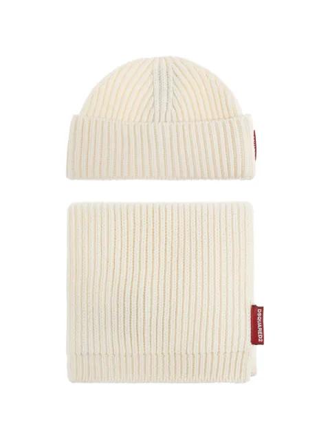 logo-patch ribbed beanie hat set by DSQUARED2