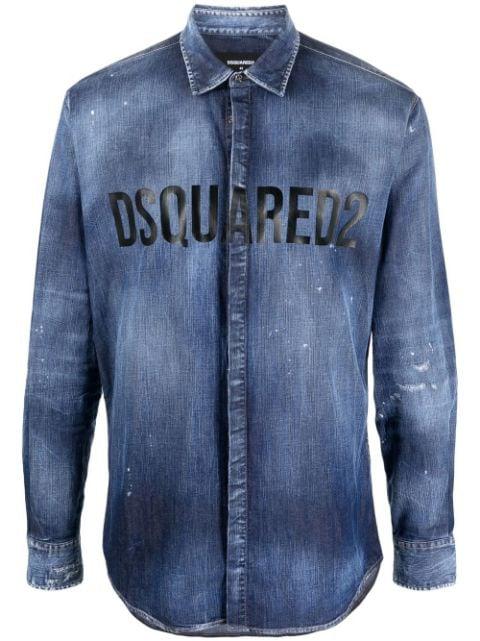 logo-print button-up denim shirt by DSQUARED2