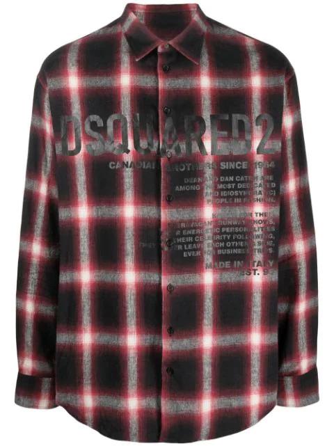 logo-print checked cotton shirt by DSQUARED2