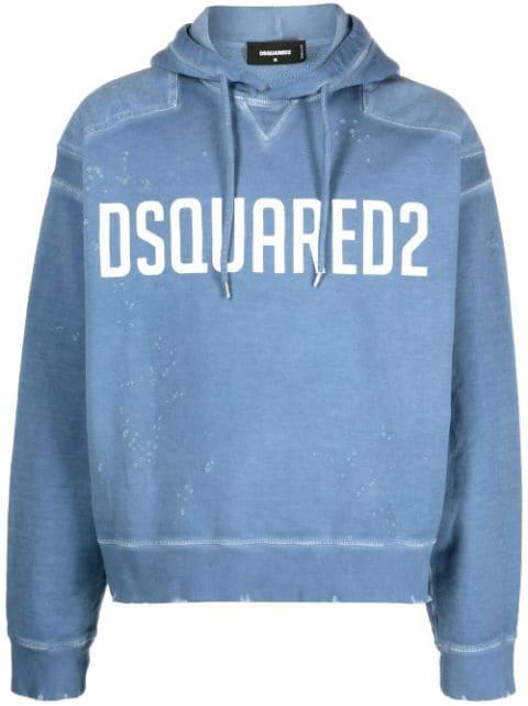 logo-print distressed hoodie by DSQUARED2