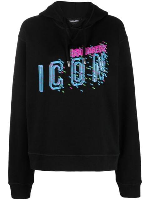 logo-print drawstring cotton hoodie by DSQUARED2