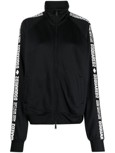 logo-stripes zip-up cotton sweatshirt by DSQUARED2