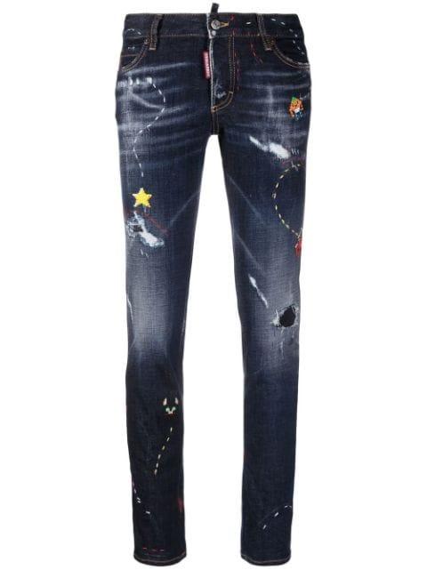 low-rise embroidered skinny jeans by DSQUARED2