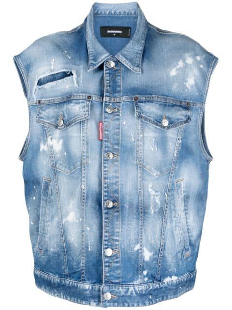 paint splatter denim vest by DSQUARED2
