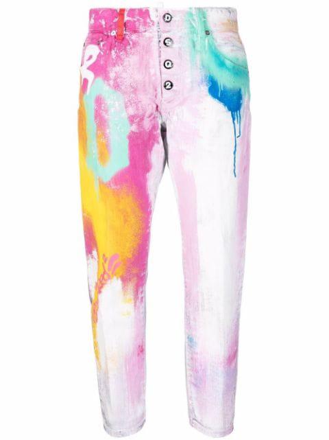 paint splatter detail cropped trousers by DSQUARED2