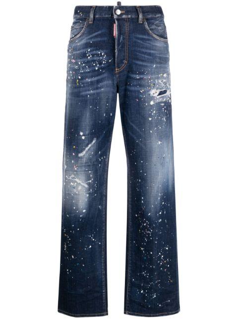 paint splatter-detail washed denim jeans by DSQUARED2