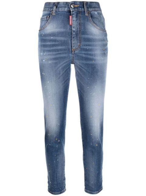 paint-splatter skinny cropped jeans by DSQUARED2
