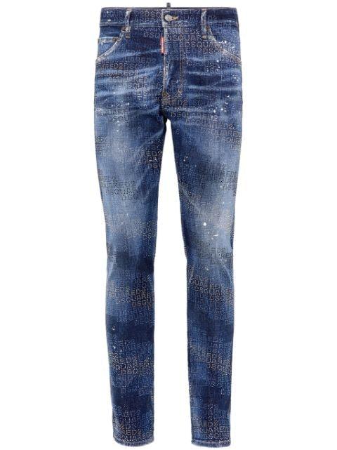 paint-splatter slim-fit jeans by DSQUARED2
