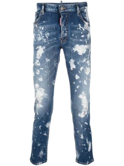 paint splattered distressed jeans by DSQUARED2