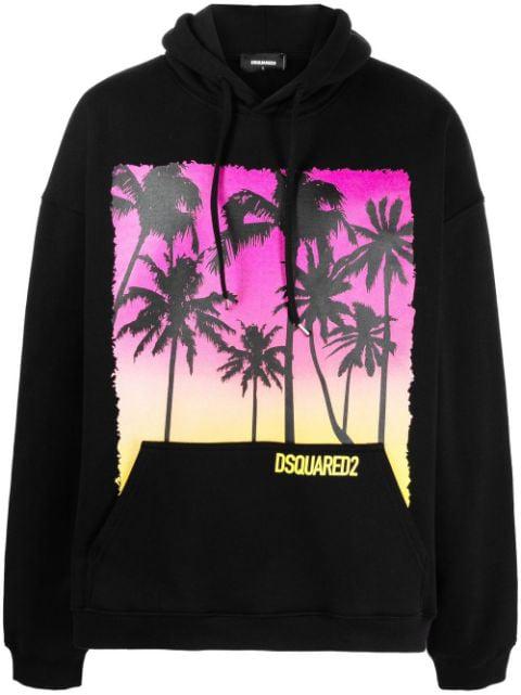 palm-tree print cotton hoodie by DSQUARED2