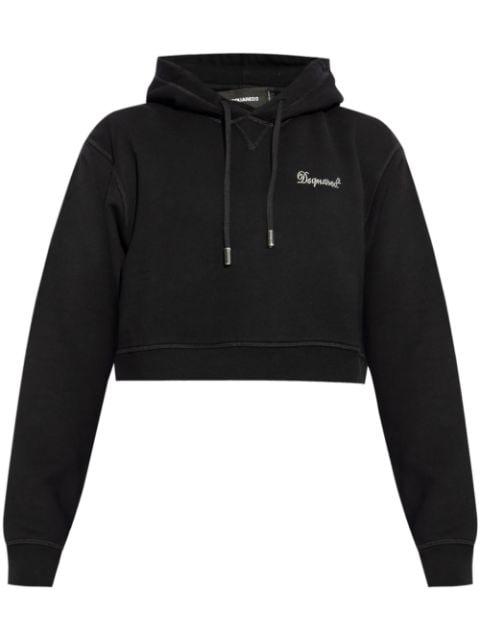 rhinestone-logo cropped hoodie by DSQUARED2
