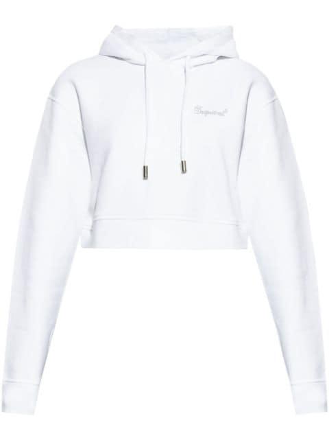 rhinestone-logo cropped hoodie by DSQUARED2