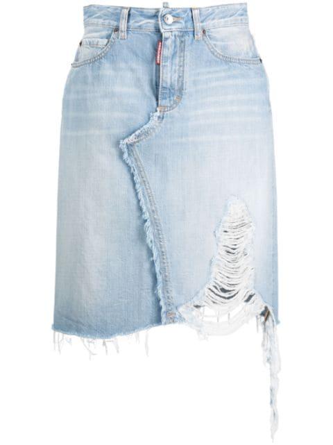 ripped-detailing A-line denim skirt by DSQUARED2