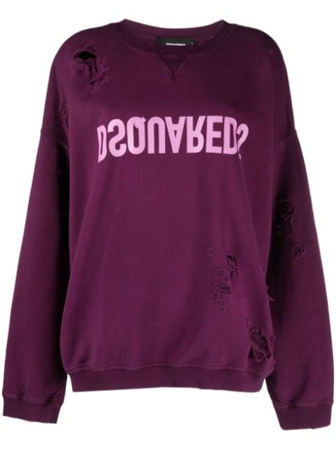 ripped detailing logo-print hoodie by DSQUARED2