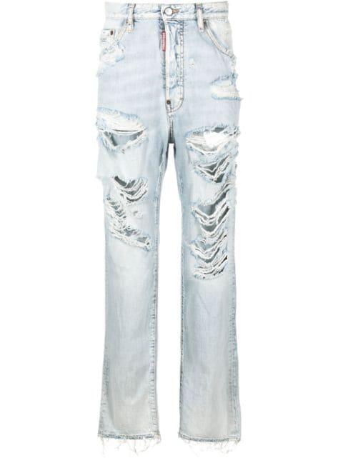 ripped low-rise straight-leg jeans by DSQUARED2