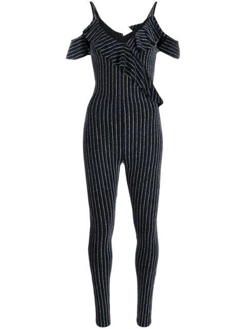 ruffled glitter-stripes V-neck jumpsuit by DSQUARED2