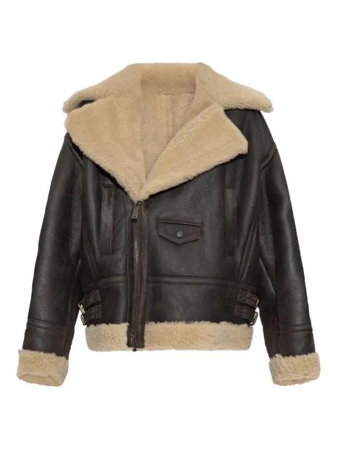 shearling-collar leather jacket by DSQUARED2