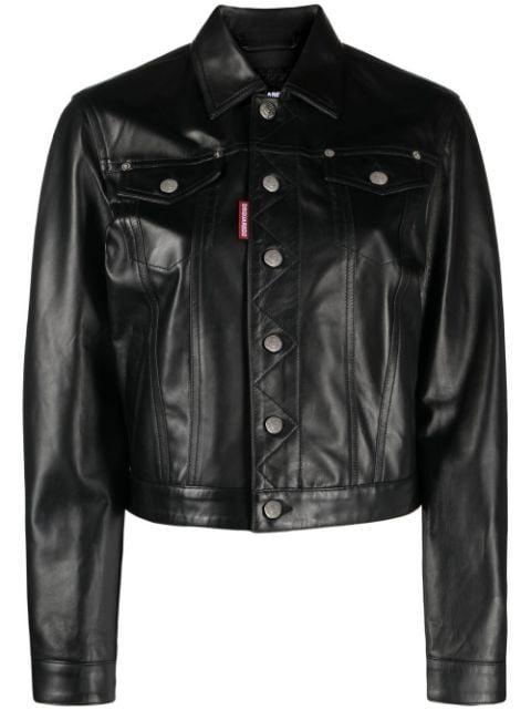 single-breasted leather jacket by DSQUARED2
