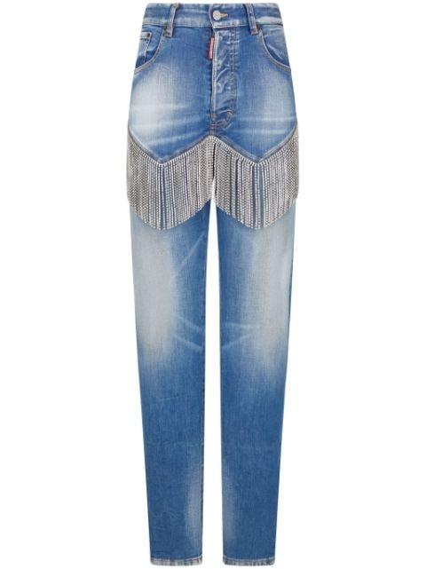 slim-cut rhinestone-fringe jeans by DSQUARED2