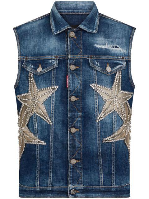 star-appliqué embellished denim vest by DSQUARED2