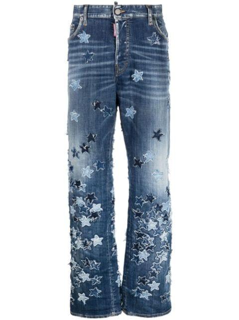 star-motif patchwork jeans by DSQUARED2