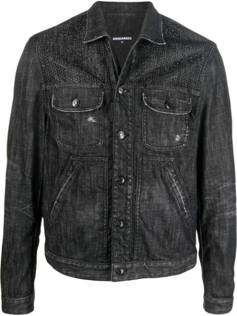 studded distressed denim jacket by DSQUARED2
