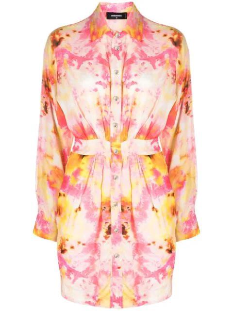 tie-dye print fitted-waist shirt dress by DSQUARED2