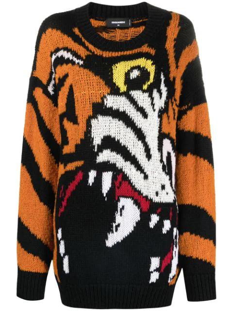 tiger-intarsia jumper by DSQUARED2