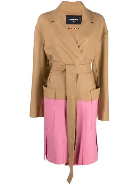 two-tone tie-fastening coat by DSQUARED2