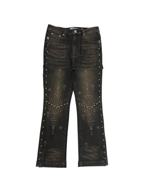 rhinestone-embellished washed-finish jeans by DUAA