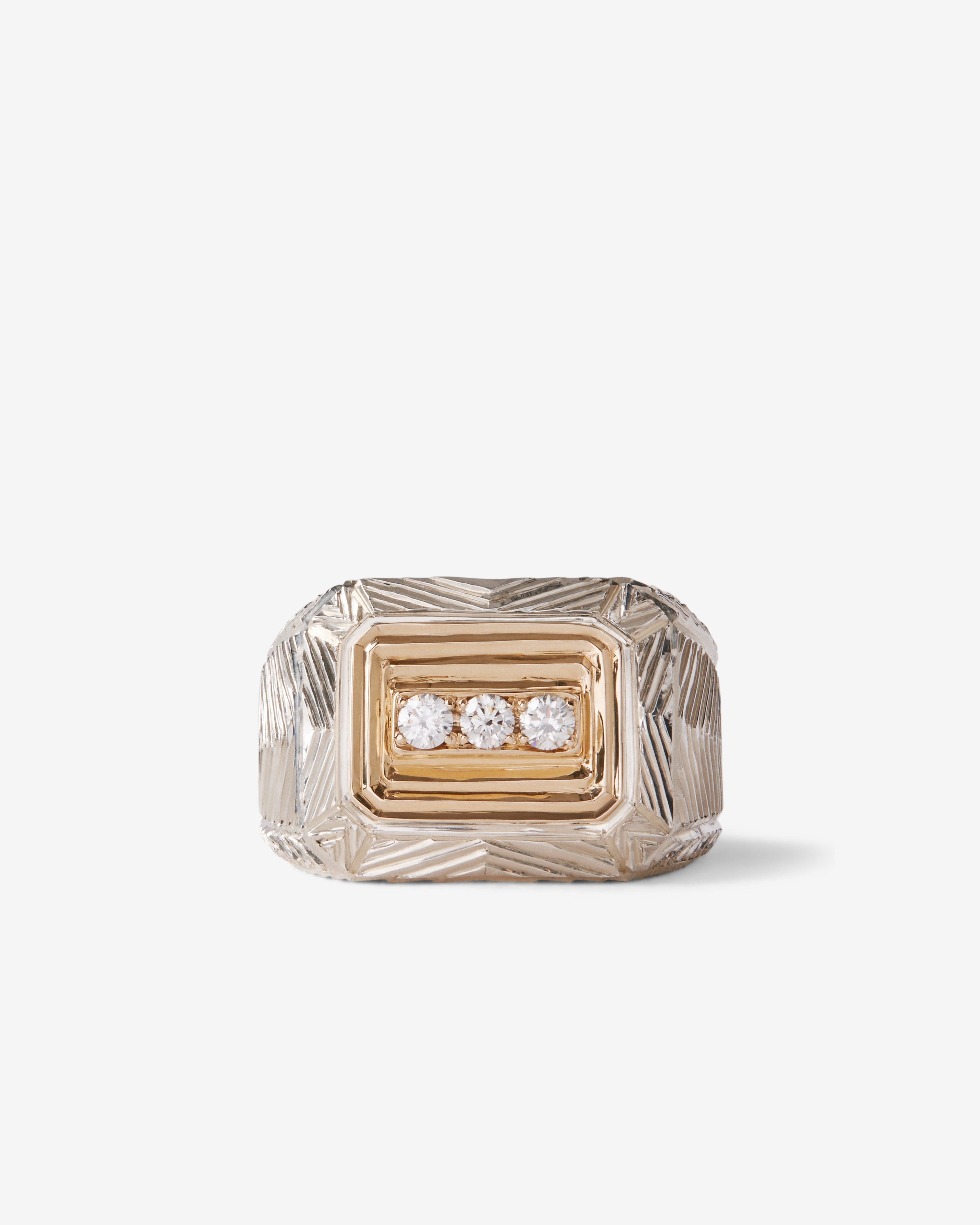 Duffy -  Three Diamond Signet Ring - (Silver/Gold) by DUFFY