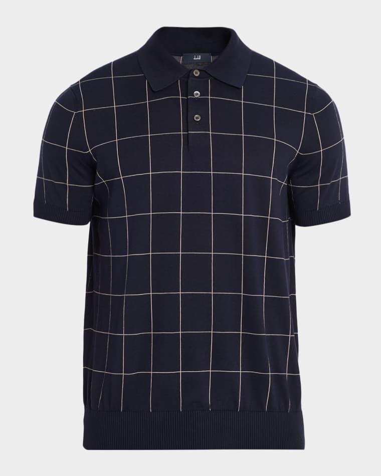 Men's Checked Cotton and Silk Polo Sweater by DUNHILL
