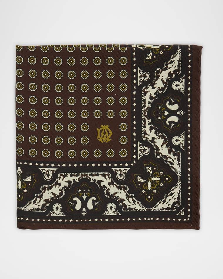 Men's Mulberry Silk Floral Medallion Pocket Square by DUNHILL
