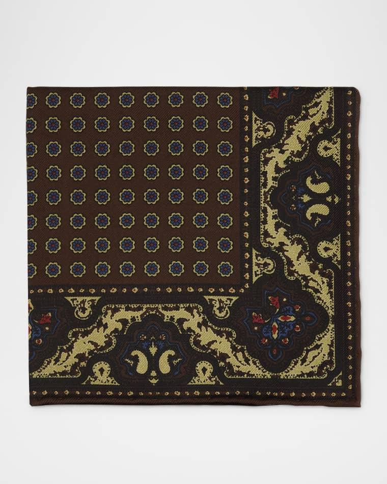 Men's Mulberry Silk Floral Medallion Pocket Square by DUNHILL