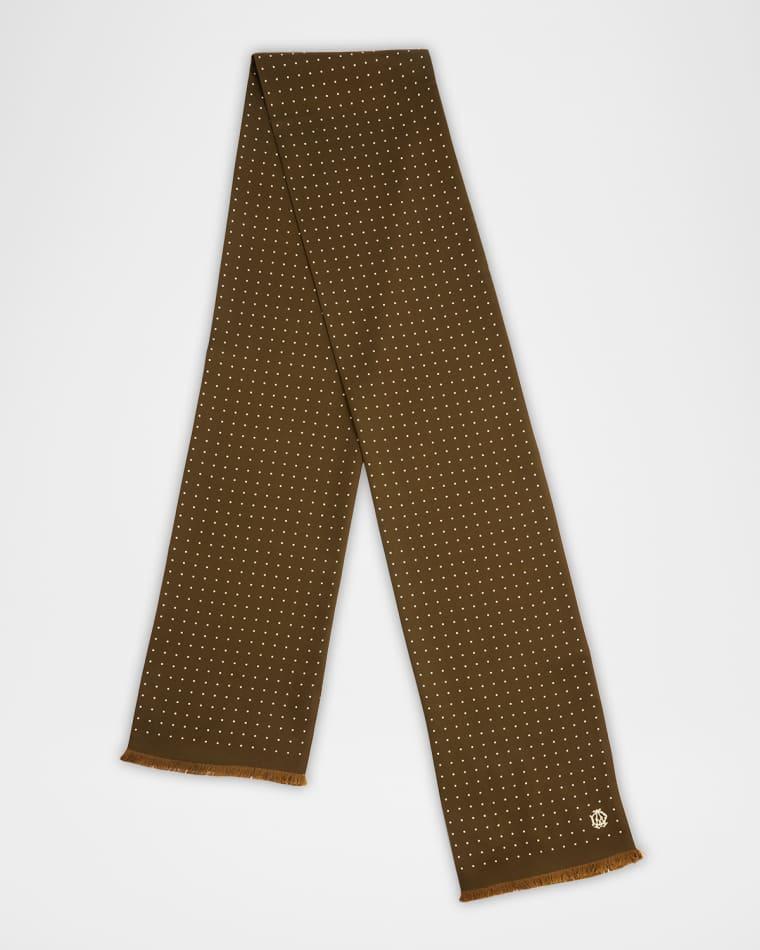 Men's Mulberry Silk Polka Dot Fringe Scarf by DUNHILL
