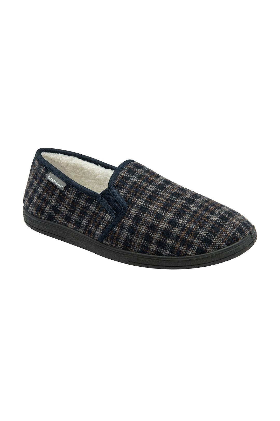Navy-Check 'Cedar' Full Shoe Slippers by DUNLOP