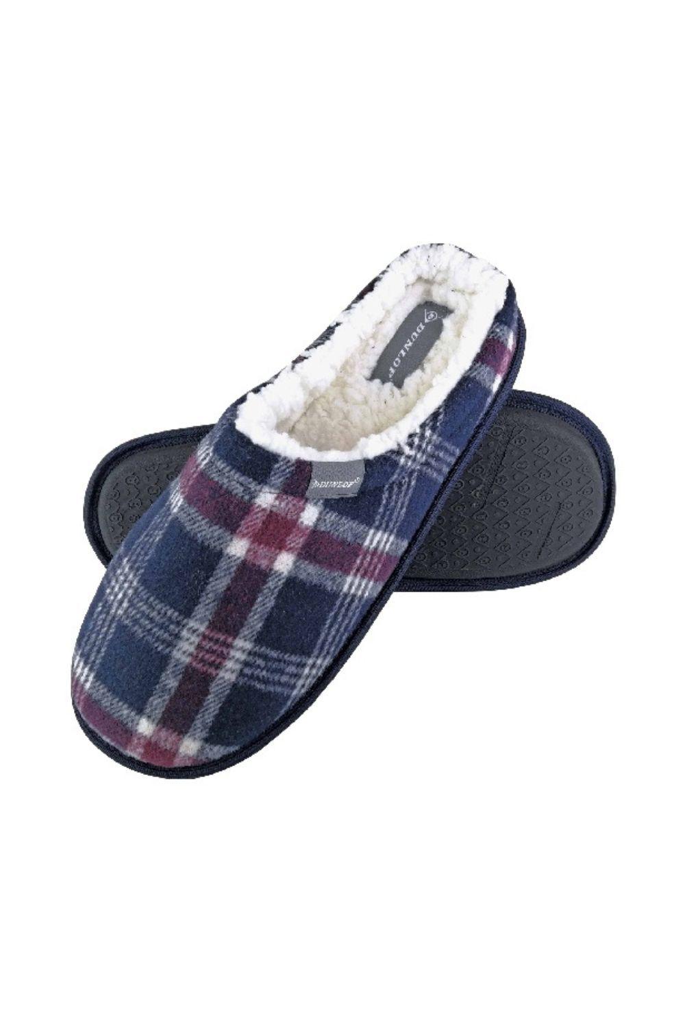 Plush Fleece Lined Slip On Mule Checked Plaid Slippers by DUNLOP