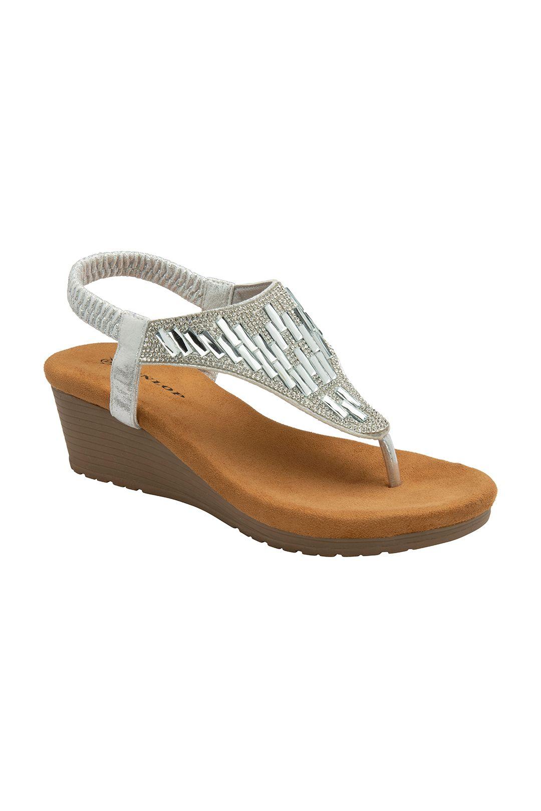 Silver 'Abigail' Toe-Post Wedge Sandals by DUNLOP