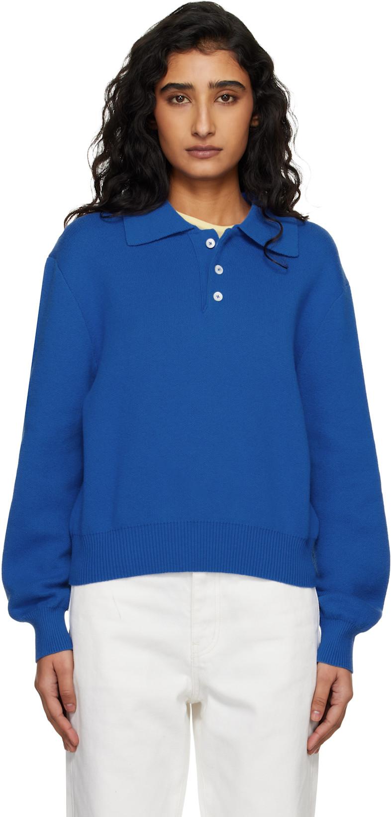 Blue Cashmere Collared Sweater Polo by DUNST