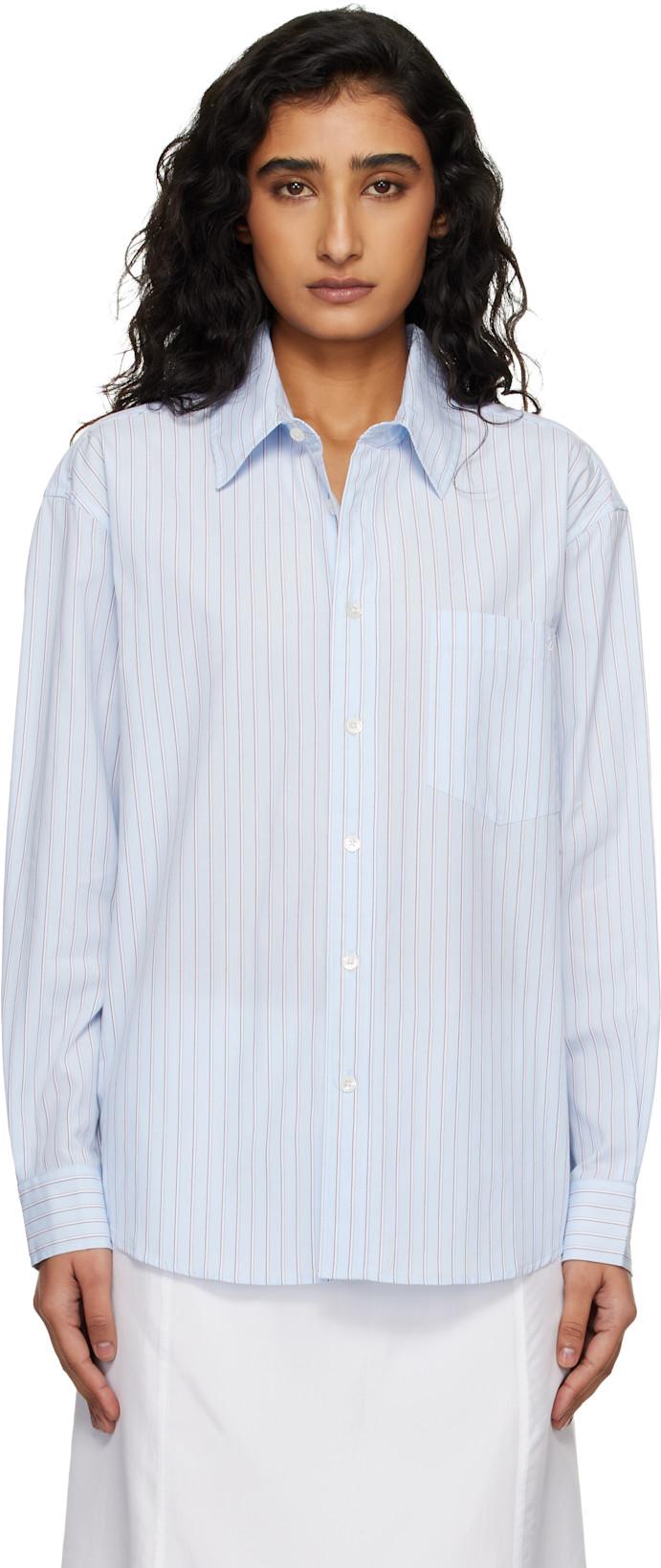 Blue Oversized Striped Shirt by DUNST