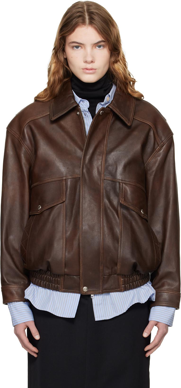 Brown Oversized Vintage Leather Jacket by DUNST