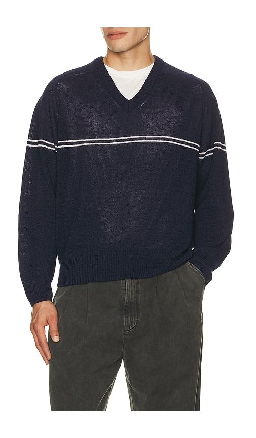 Dunst Striped V Neck Striped Sweater in Blue by DUNST