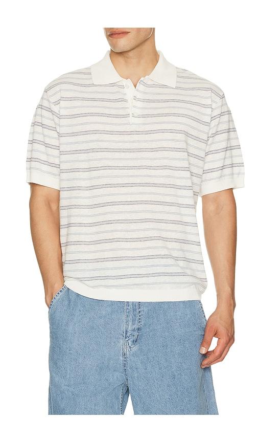 Dunst Unisex Linen Striped Polo Knit in Blue by DUNST
