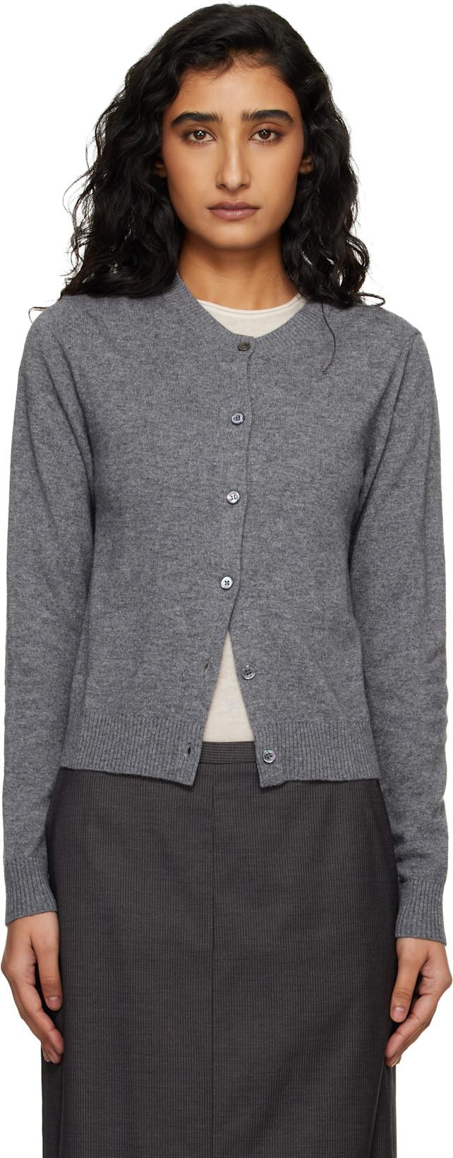 Gray Essential Crewneck Knit Cardigan by DUNST