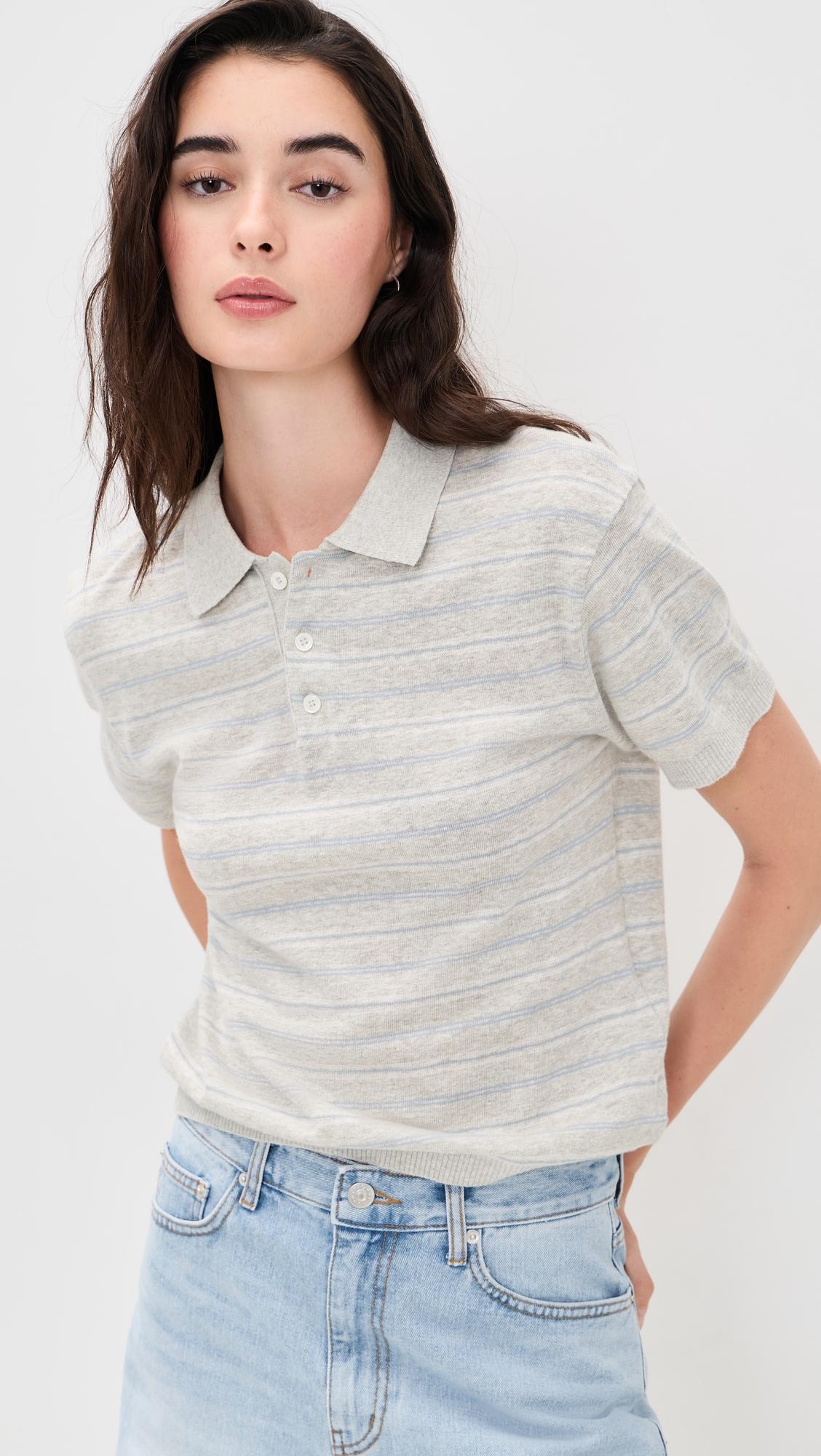 Linen Striped Polo Knit by DUNST